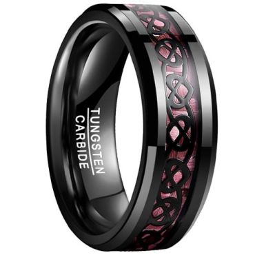 (Wholesale)Black Tungsten Carbide Heart Ring With Carbon Fiber-9311
