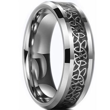 (Wholesale)Tungsten Carbide Trinity Knots Ring With Carbon Fiber-9330