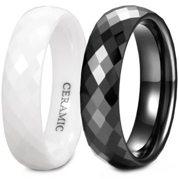 (Wholesale)White/Black Ceramic Faceted Ring-9332