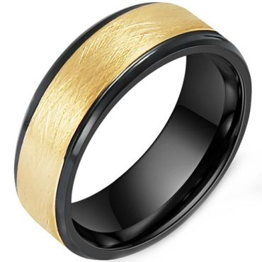(Wholesale)Tungsten Carbide Black Gold Tone Ring-9354