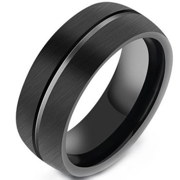 (Wholesale)Black Tungsten Carbide Center Groove Ring-9360
