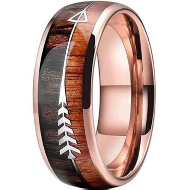 (Wholesale)Tungsten Carbide Rose Silver Arrows Ring With Koa Wood-9405
