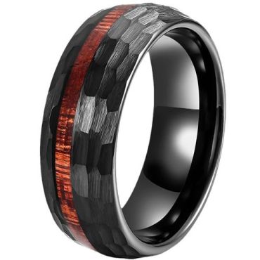 (Wholesale)Black Tungsten Carbide Faceted Ring With Koa Wood-9820
