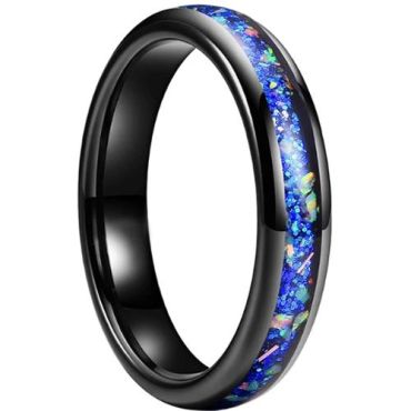 (Wholesale)Black Tungsten Carbide Crushed Opal Ring-9837
