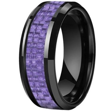 (Wholesale)Black Tungsten Carbide Ring With Carbon Fiber-9849