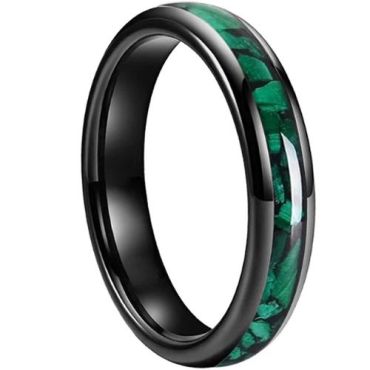 (Wholesale)Black Tungsten Carbide Green Malachite Ring-9853