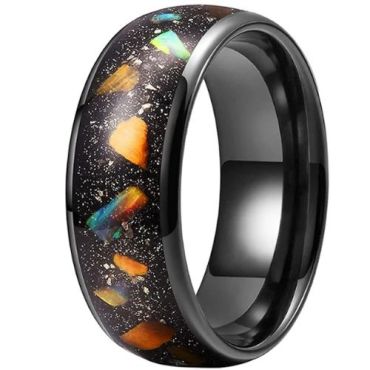 (Wholesale)Black Tungsten Carbide Ring With Meteorite & Abalone Shell-9857