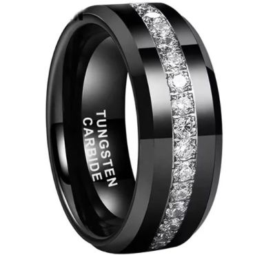 (Wholesale)Black Tungsten Carbide Ring With Cubic Zirconia-9860