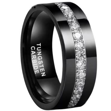 (Wholesale)Black Tungsten Carbide Ring With Cubic Zirconia-9861