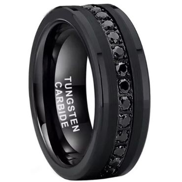 (Wholesale)Black Tungsten Carbide Ring With Cubic Zirconia-9864