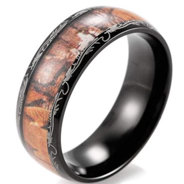 (Wholesale)Black Tungsten Carbide Damascus Camo Ring- 2337