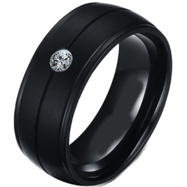 (Wholesale)Black Tungsten Carbide Ring Wth Cubic Zirconia-2857