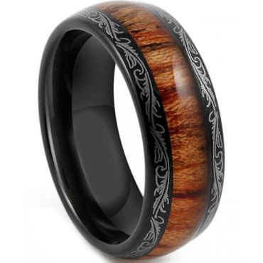 (Wholesale)Black Tungsten Carbide Wood Damascus Ring - TG4198AA
