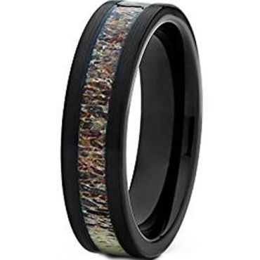 (Wholesale)Black Tungsten Carbide Deer Antler Ring - TG1063