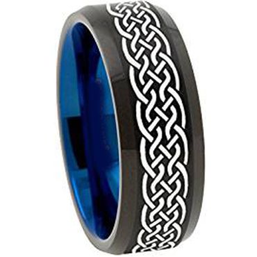 (Wholesale)Tungsten Carbide Black Blue Celtic Ring - 1135