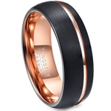 (Wholesale)Tungsten Carbide Black Rose Offset Groove Ring-1135