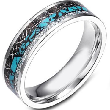 (Wholesale)Tungsten Carbide Imitate Turquoise Meteorite Ring-120