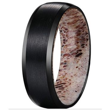 (Wholesale)Black Tungsten Carbide Deer Antler Ring - TG1207