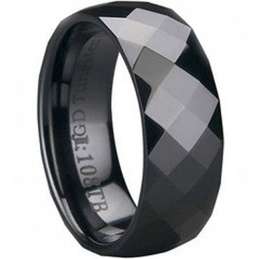 (Wholesale)Black Tungsten Carbide Faceted Ring - TG121