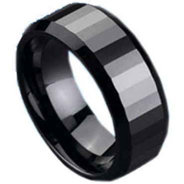 (Wholesale)Black Tungsten Carbide Faceted Ring - TG125