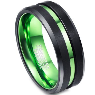 (Wholesale)Tungsten Carbide Aluminum Black Green Ring - TG138