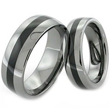(Wholesale)Tungsten Carbide Ring With Black Ceramic - TG1385
