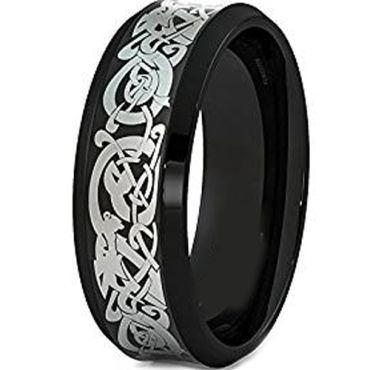 (Wholesale)Black Tungsten Carbide Concave Dragon Ring-TG1500AA