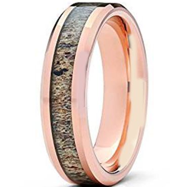 (Wholesale)Rose Tungsten Carbide Deer Antler Ring - TG1507A