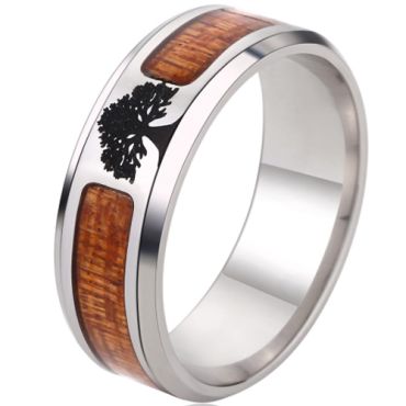(Wholesale)Tungsten Carbide Wood Tree Logo Ring - TG1513