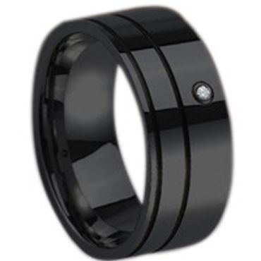 (Wholesale)Black Tungsten Carbide Ring With Cubic Zirconia-1514