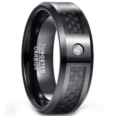 (Wholesale)Black Tungsten Carbide Carbon Fiber Ring-1567