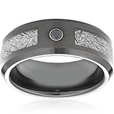 (Wholesale)Black Tungsten Carbide Imitate Meteorite CZ Ring-TG15