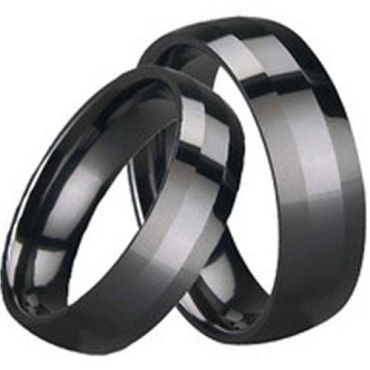(Wholesale)Black Tungsten Carbide Beveled Edges Ring - TG1647