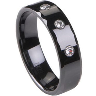 (Wholesale)Black Tungsten Carbide Faceted Ring - TG1767