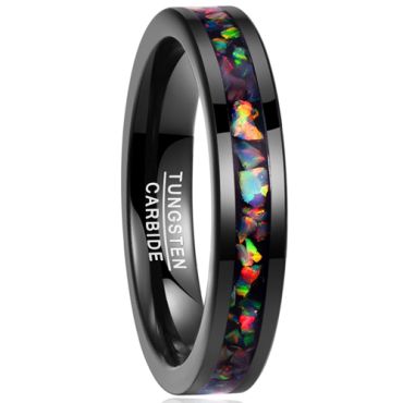 (Wholesale)Black Tungsten Carbide Imitate Opal Ring - TG1823BB