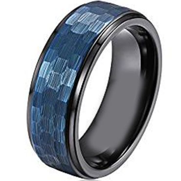 (Wholesale)Tungsten Carbide Black Blue Hammered Ring - TG1842AA