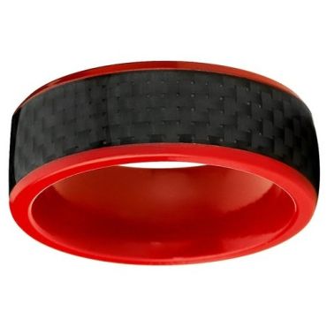 (Wholesale)Red Ceramic Ring With Carbon Fiber - TG1849