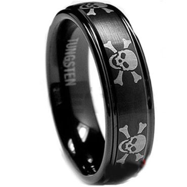 (Wholesale)Black Tungsten Carbide Skull Ring - TG1944