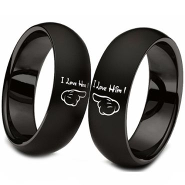 (Wholesale)Black Tungsten Carbide Love Her/Him Ring - TG194