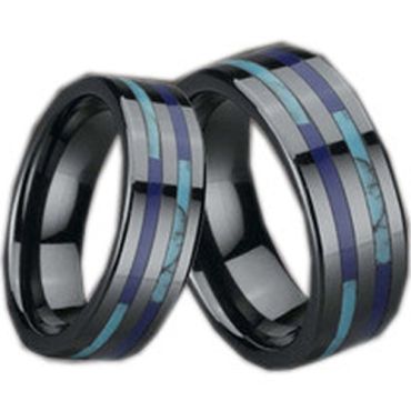 (Wholesale)Black Tungsten Carbide Imitate Turquoise Ring - TG1985