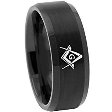 (Wholesale)Black Tungsten Carbide Masonic Ring - 2038