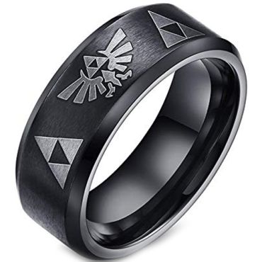 (Wholesale)Black Tungsten Carbide Legend of Zelda Ring - TG20