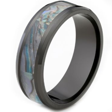 (Wholesale)Black Tungsten Carbide Abalone Shell Ring - TG2156
