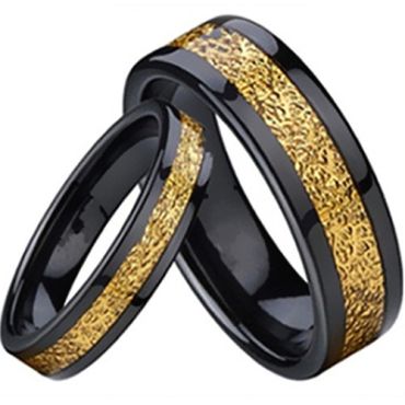 (Wholesale)Black Tungsten Carbide Ring With Carbon Fiber - TG2215
