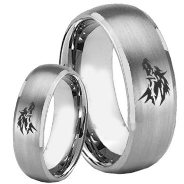 (Wholesale)Tungsten Carbide Beveled Edges Wolf Ring - TG2249