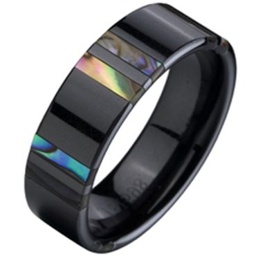 (Wholesale)Black Tungsten Carbide Abalone Shell Ring - TG2334