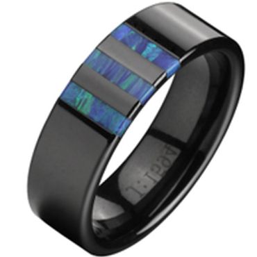 (Wholesale)Black Tungsten Carbide Abalone Shell Ring - TG2338