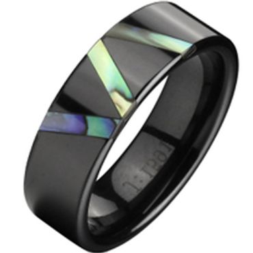(Wholesale)Black Tungsten Carbide Abalone Shell Ring - TG2345