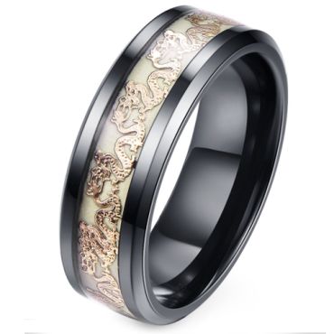 (Wholesale)Black Tungsten Carbide Dragon Glow Ring - TG2376