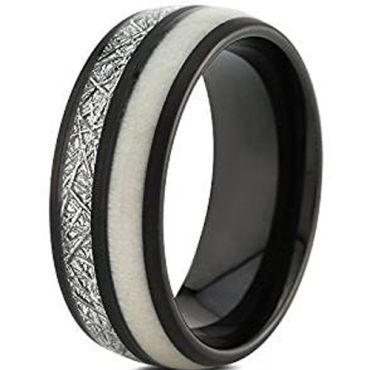 (Wholesale)Black Tungsten Carbide Antler Imitate Meteorite Ring-